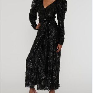 Rotate Birger Christensen  Sequins Midi Wrap Dress Black